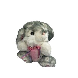 Vintage Main Joy Bunny Rabbit Pink Velvet Ears Plush 12” Stuffed Animal Toy RARE